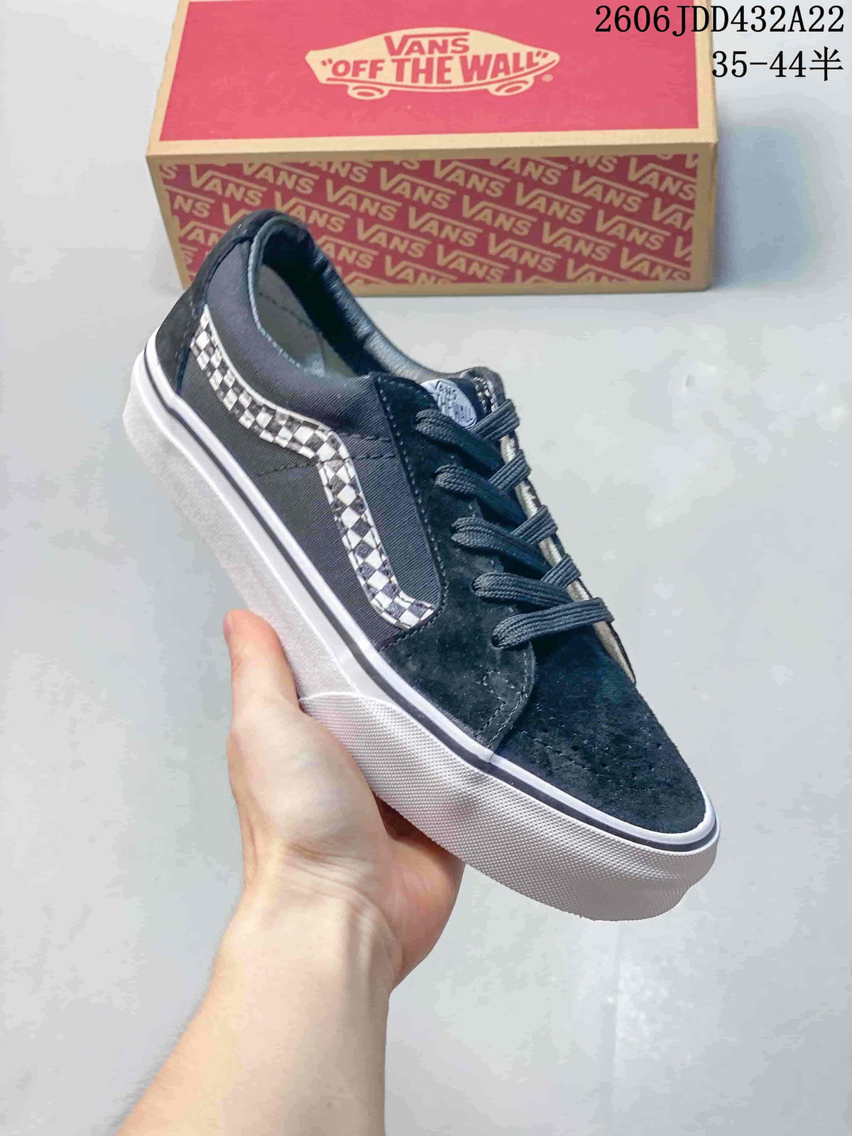 Vans SK8-Low Black Sneakers with Checkerboard Side Stripe