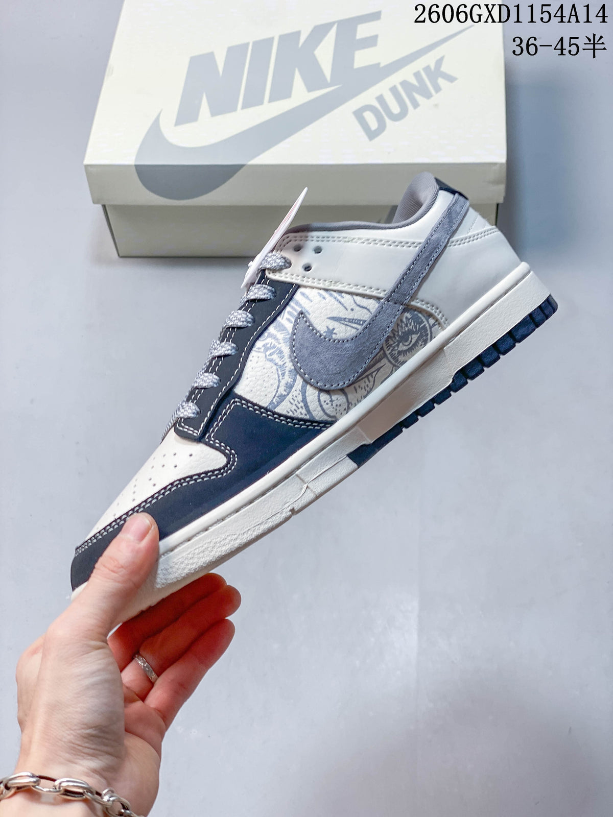 Nike Dunk Low UNDEFEATED-Style Navy Paisley Sneakers