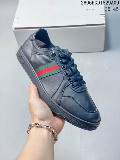 Gucci Low-Top Sneakers with Green-Red Web Stripe, Navy