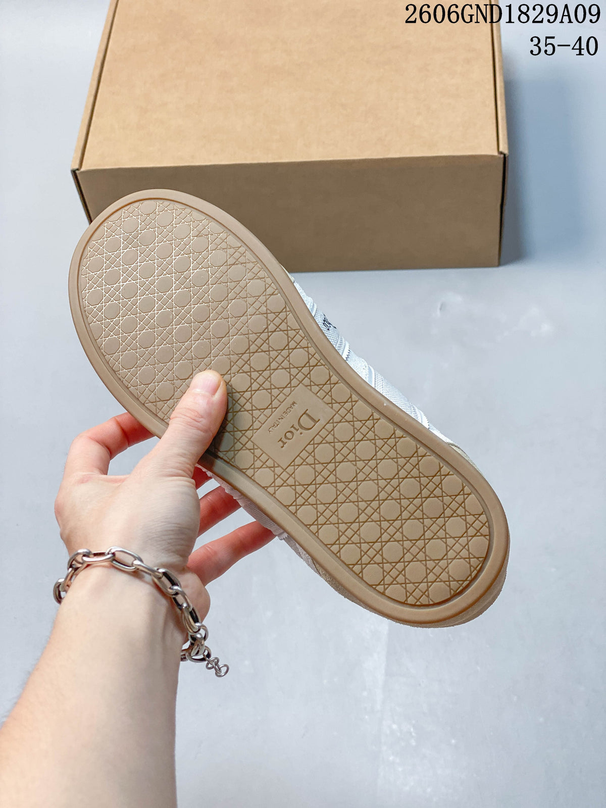 Dior Ribbon Low-Top Sneakers in Cream and Beige