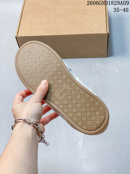 Dior Ribbon Low-Top Sneakers in Cream and Beige