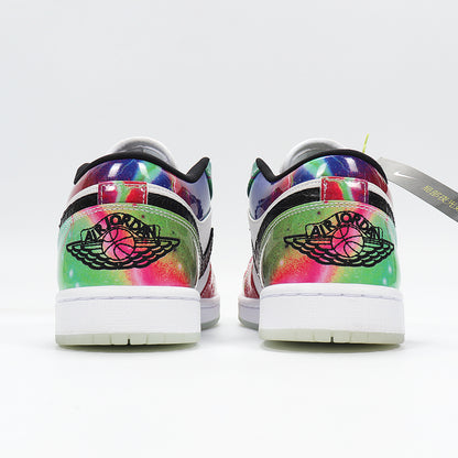 Rear view showing colorful heel panels and winged basketball logo graphics.