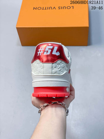 Louis Vuitton Trainer Low-Top Sneakers, White and Red
