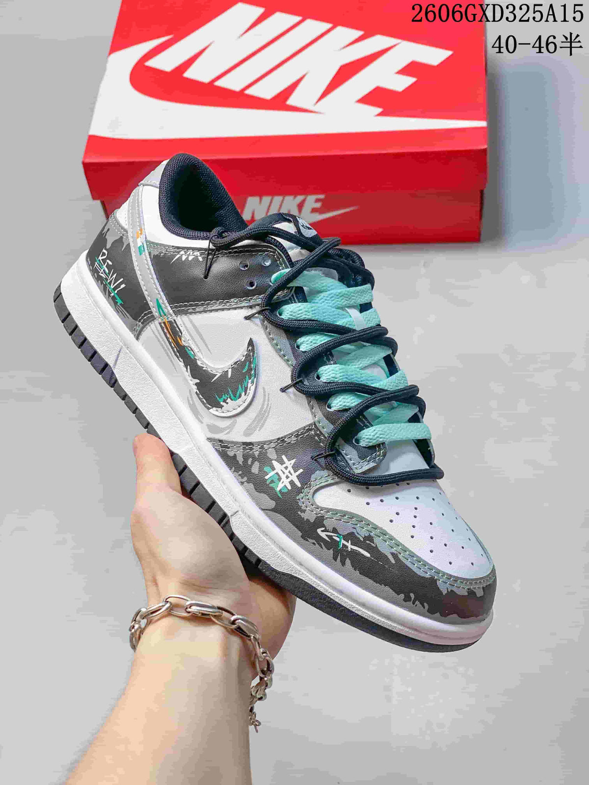 Nike Dunk Low Retro DIY Custom Sneakers in Gray and White