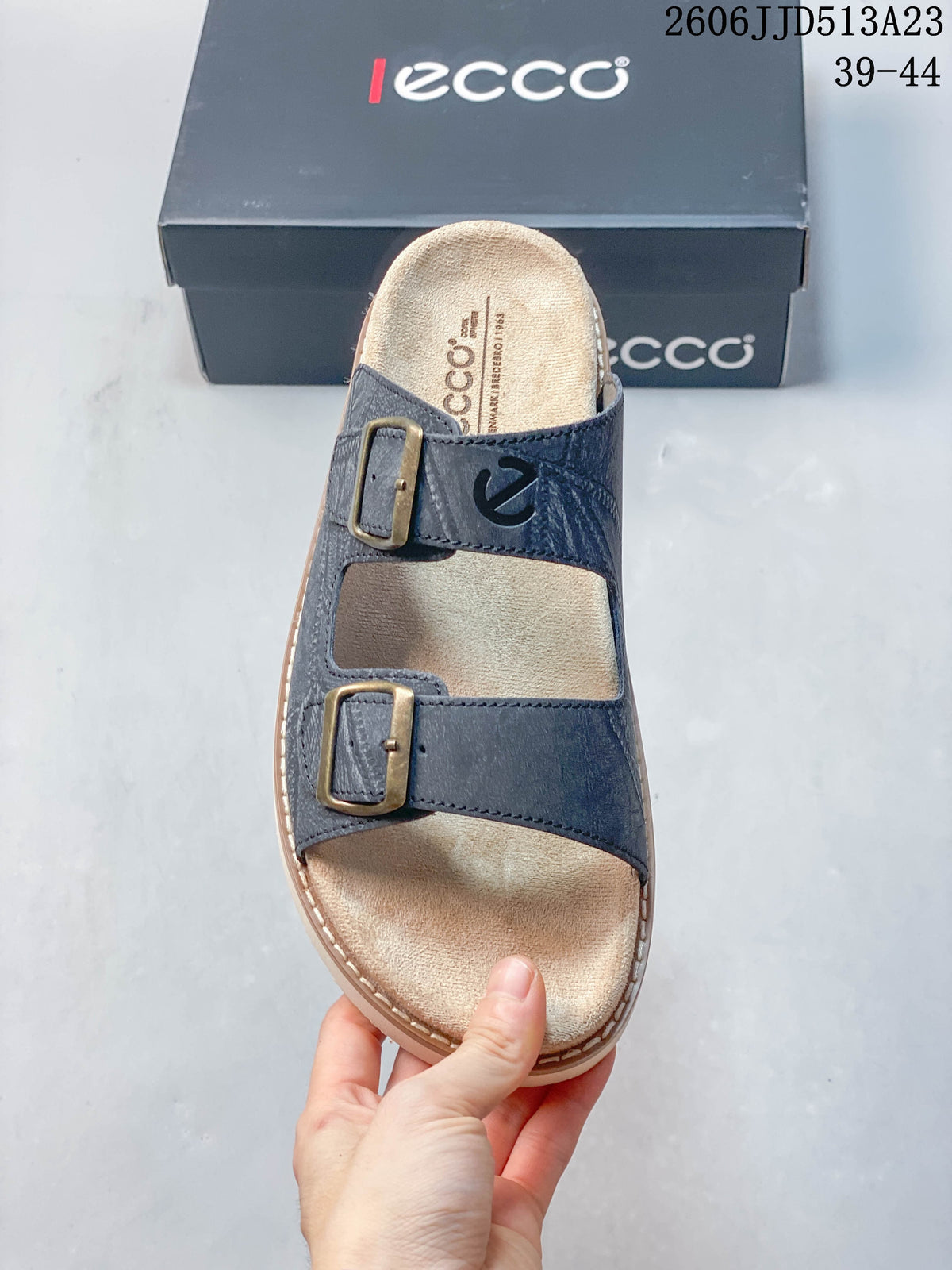 ECCO Two-Strap Slide Sandals in Slate Blue
