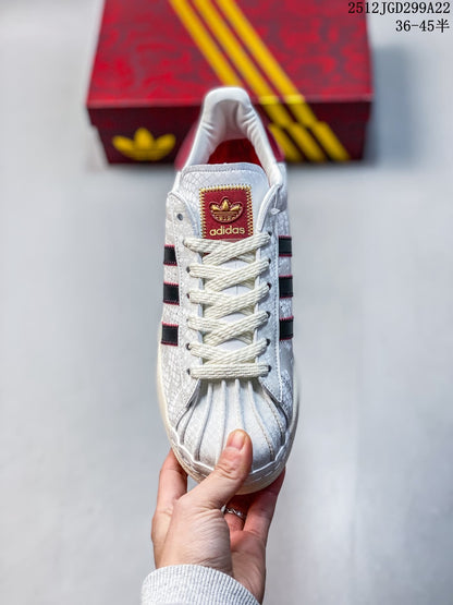 Adidas Superstar White and Red Low-Top Sneakers
