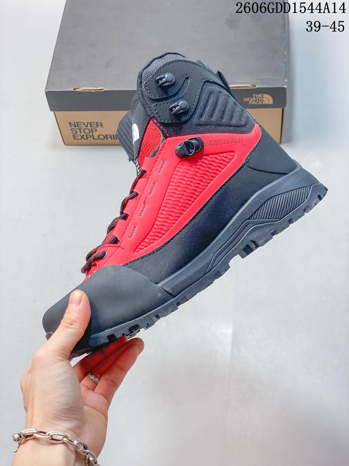 The North Face Verto Alpine Mid Hiking Boots, Red and Gray