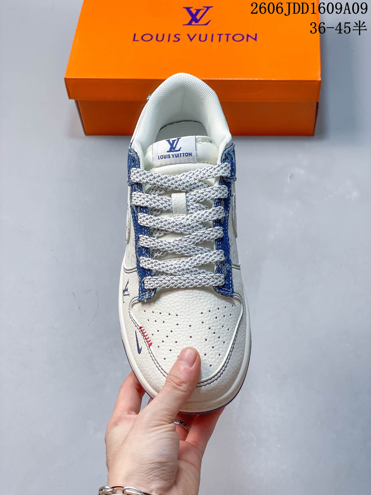 Nike SB Dunk Low Sneakers in Cream and Blue Denim Print
