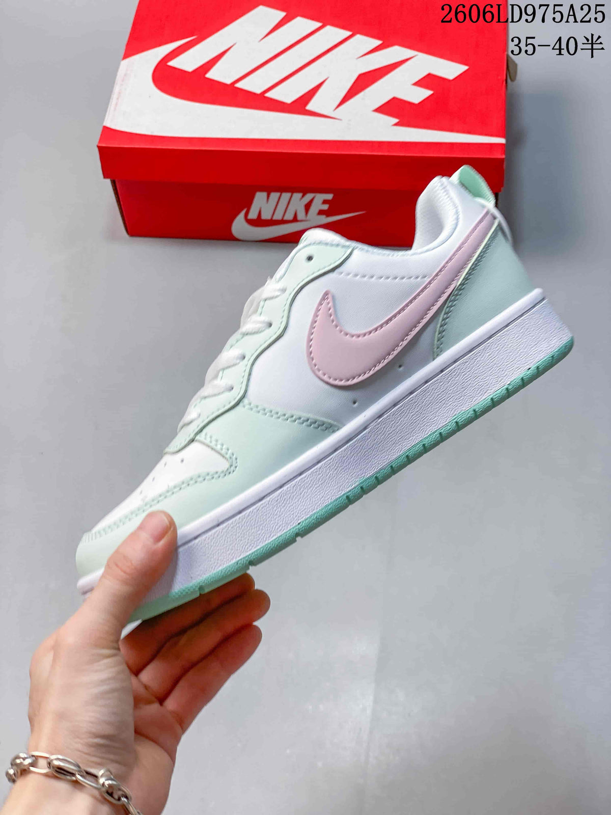 Nike Court Borough Low Sneakers in White, Pink and Mint