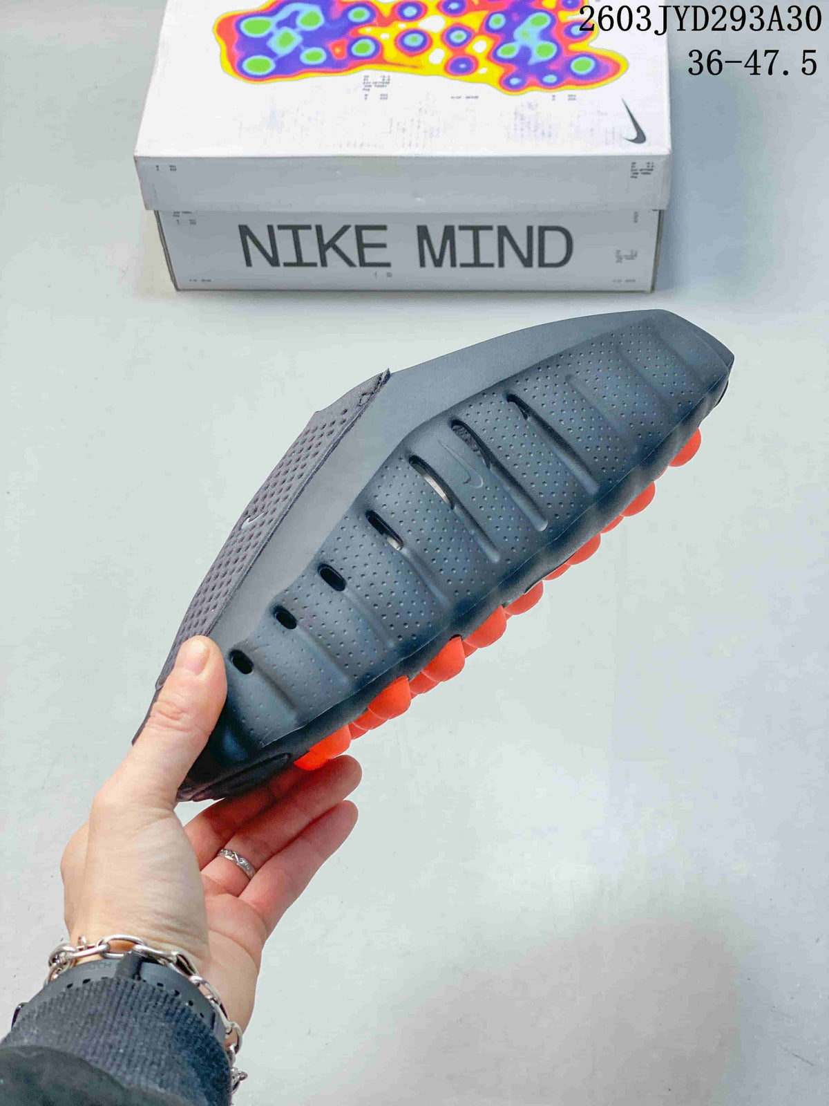 Nike Mind 001 Recovery Slides in Dark Gray and Orange
