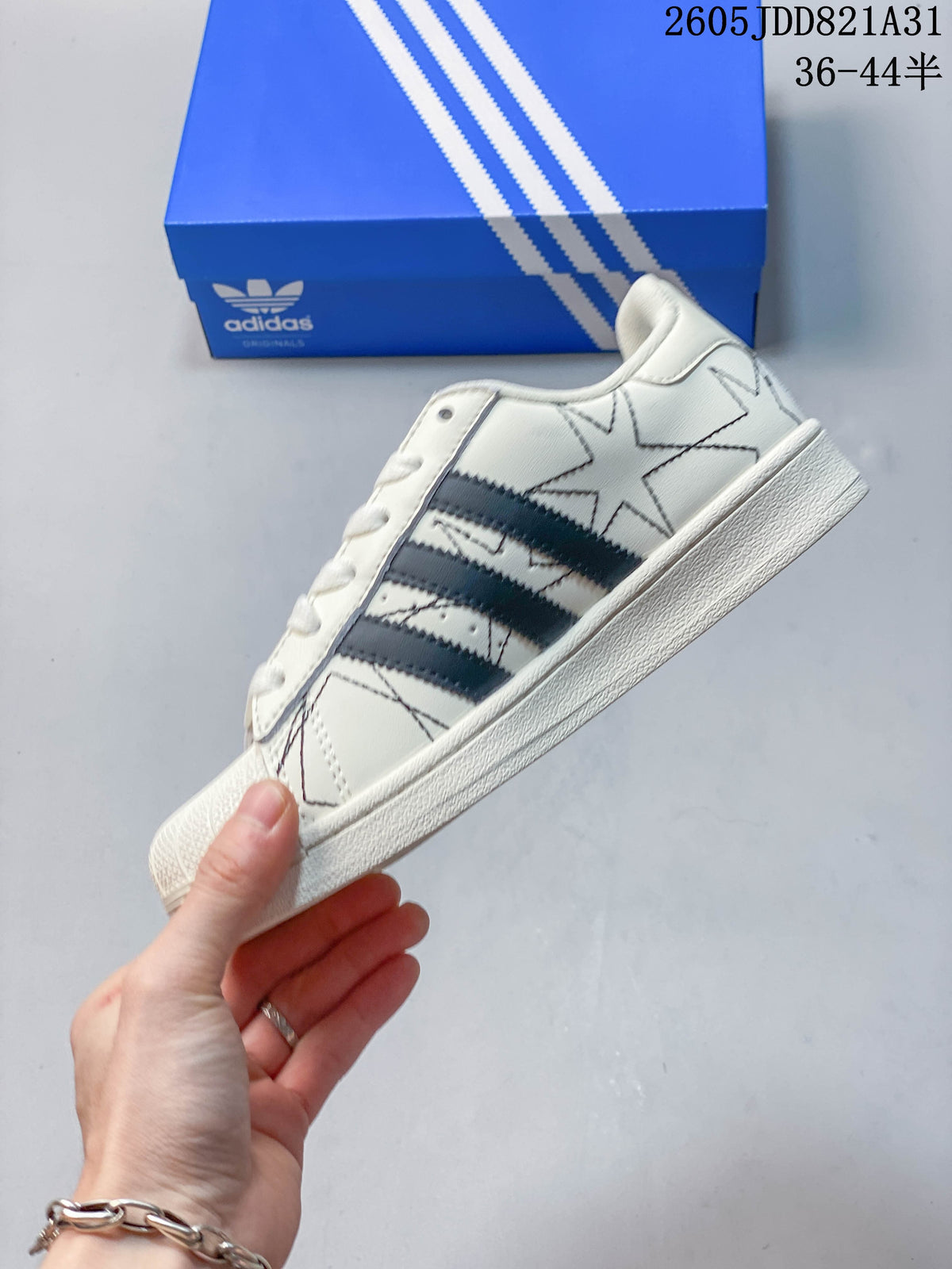Adidas Superstar White Sneakers with Black Stripes