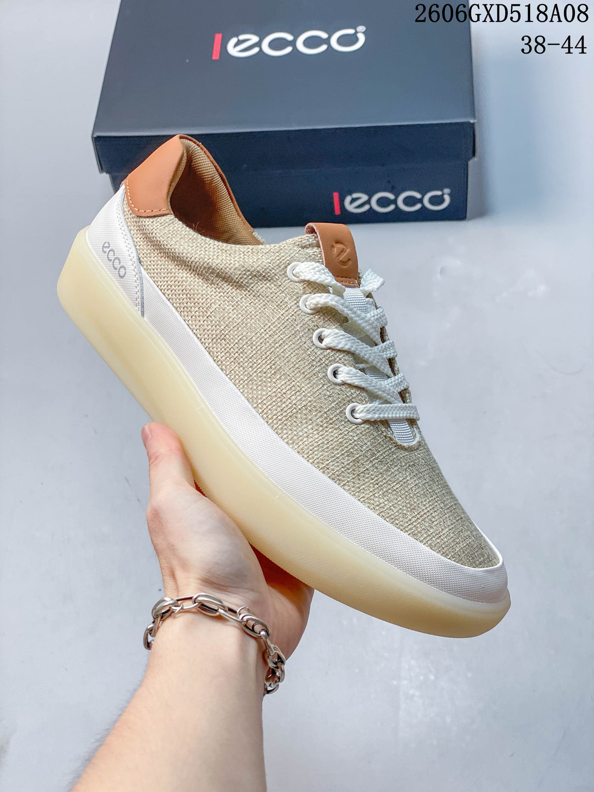 ECCO Casual Lace-Up Sneakers, Beige and Gray, 2606GXD518A08