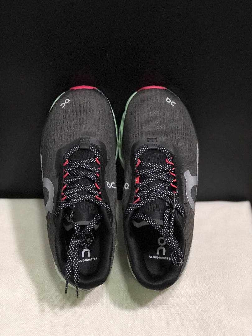 On Cloudmonster 2 Running Shoes, Black and Mint Green