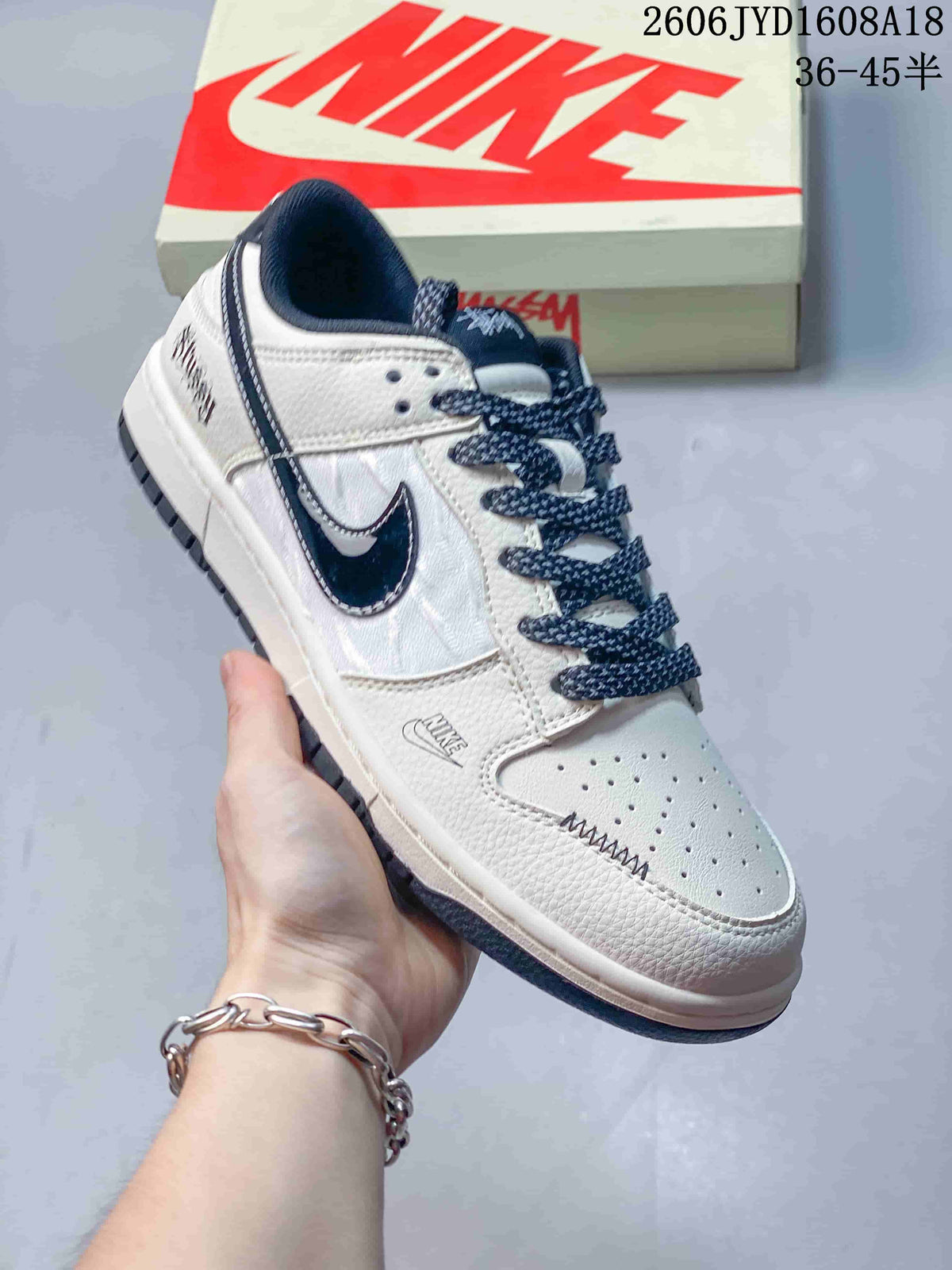 Nike SB Dunk Low White and Navy Sneakers