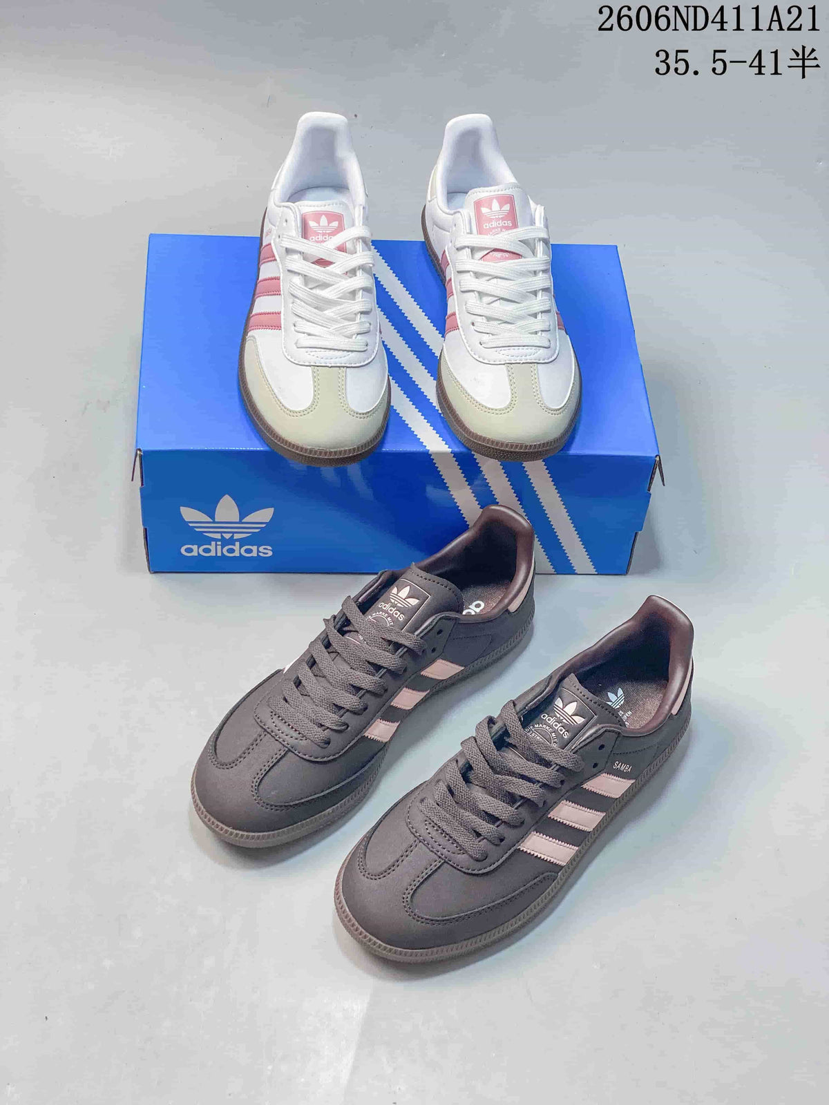adidas Samba Low-Top Sneakers in White and Pink