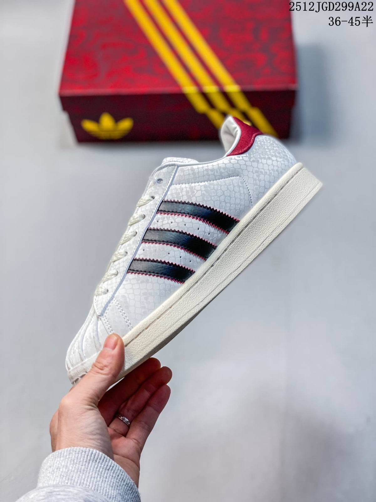 Adidas Superstar White and Red Low-Top Sneakers