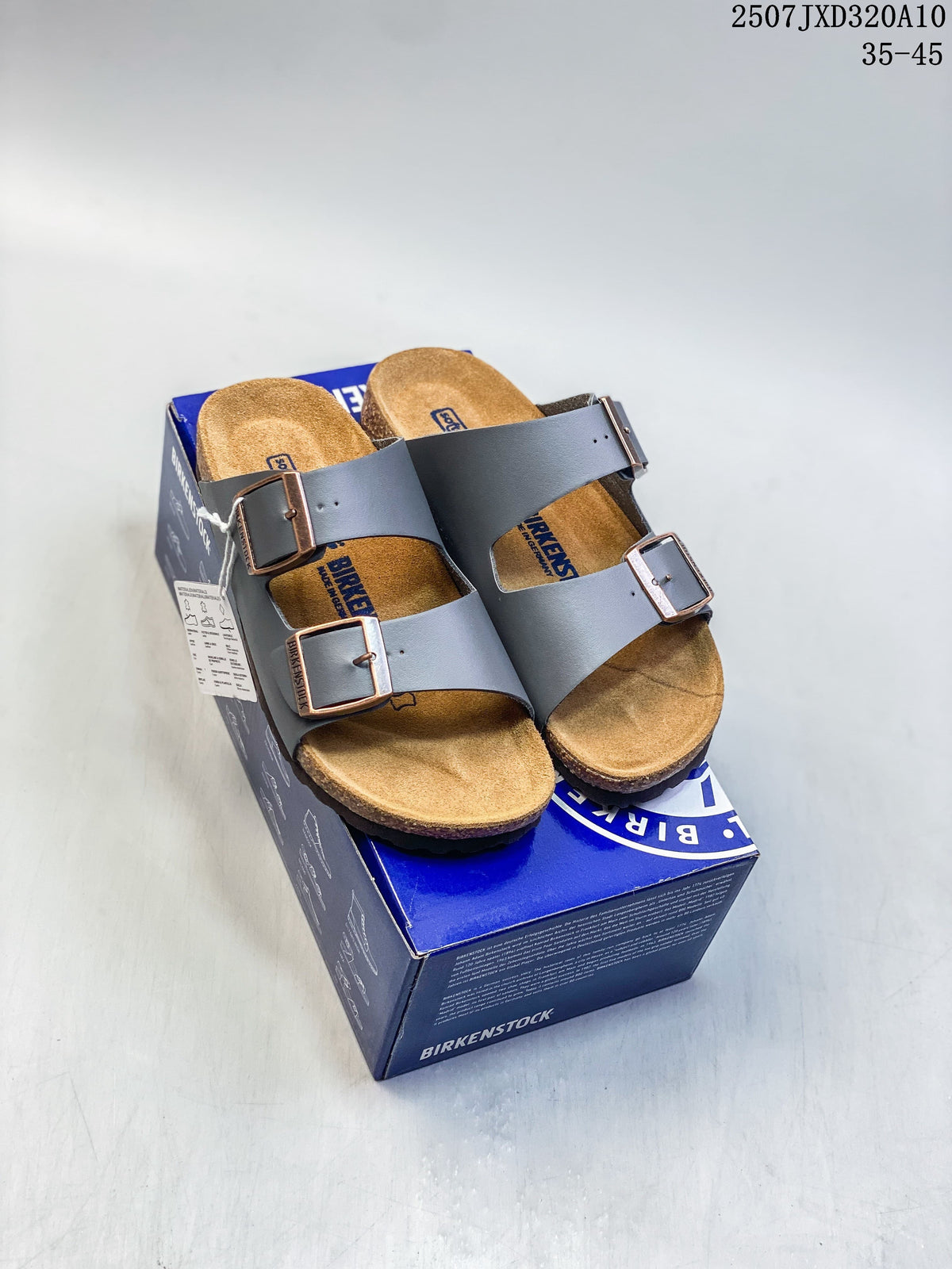 Birkenstock Two-Strap Slide Sandals in Dark Brown