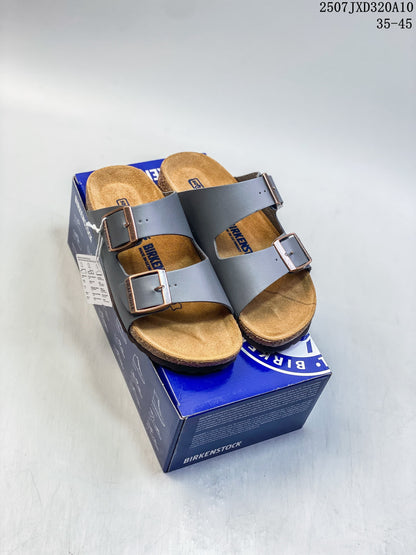 Birkenstock Two-Strap Slide Sandals in Dark Brown