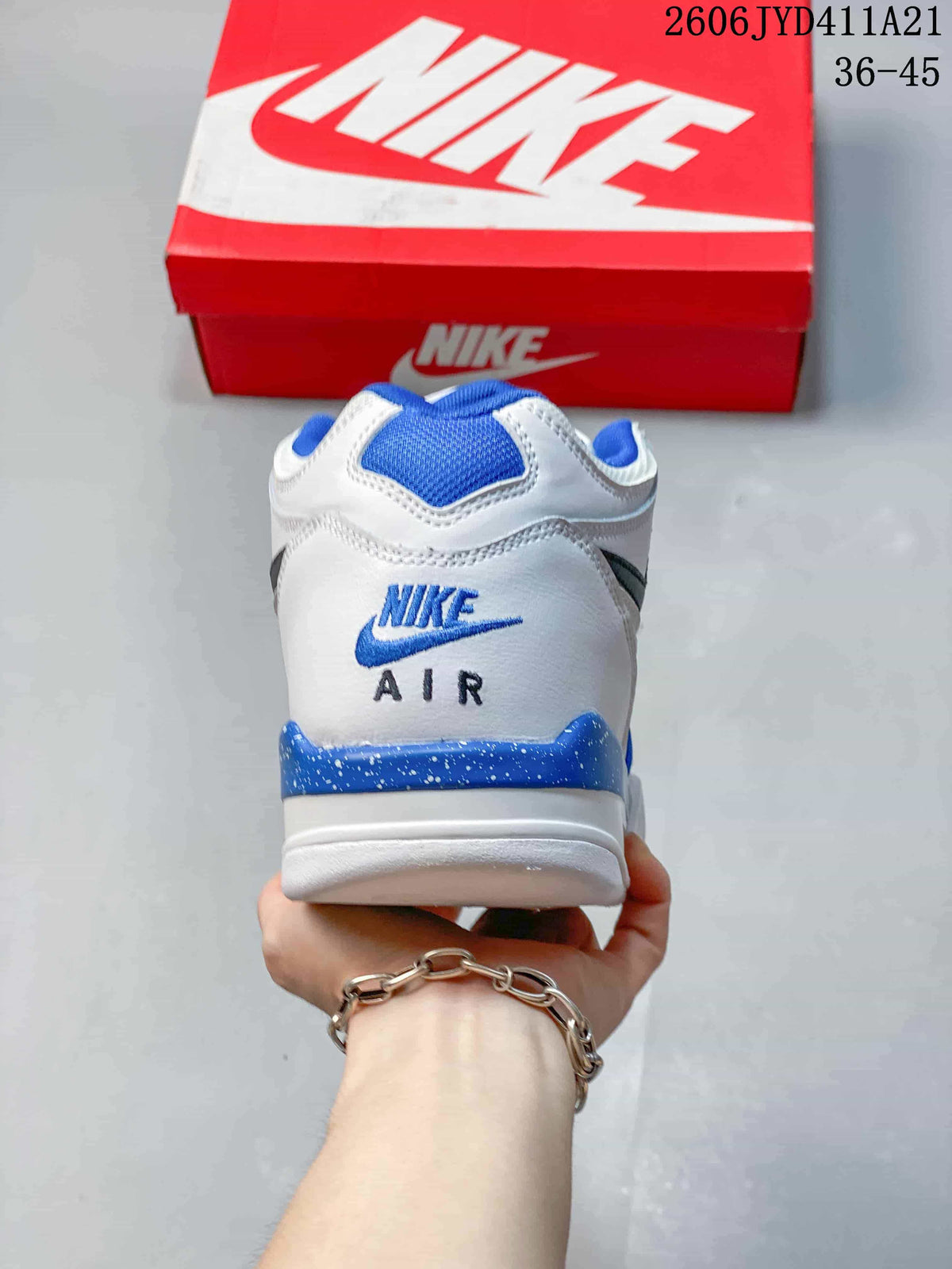 Nike Flight Legacy Mid-Top Basketball Shoes, White and Blue