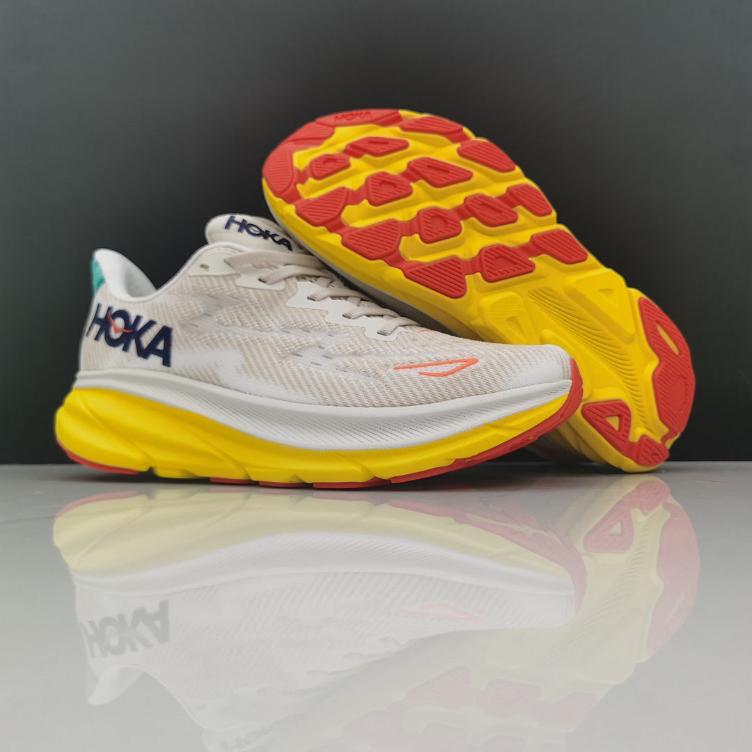 HOKA Clifton 9 Running Shoes in Cream and Yellow