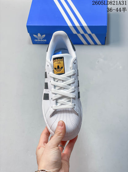 Adidas Superstar White and Black Shell-Toe Sneakers