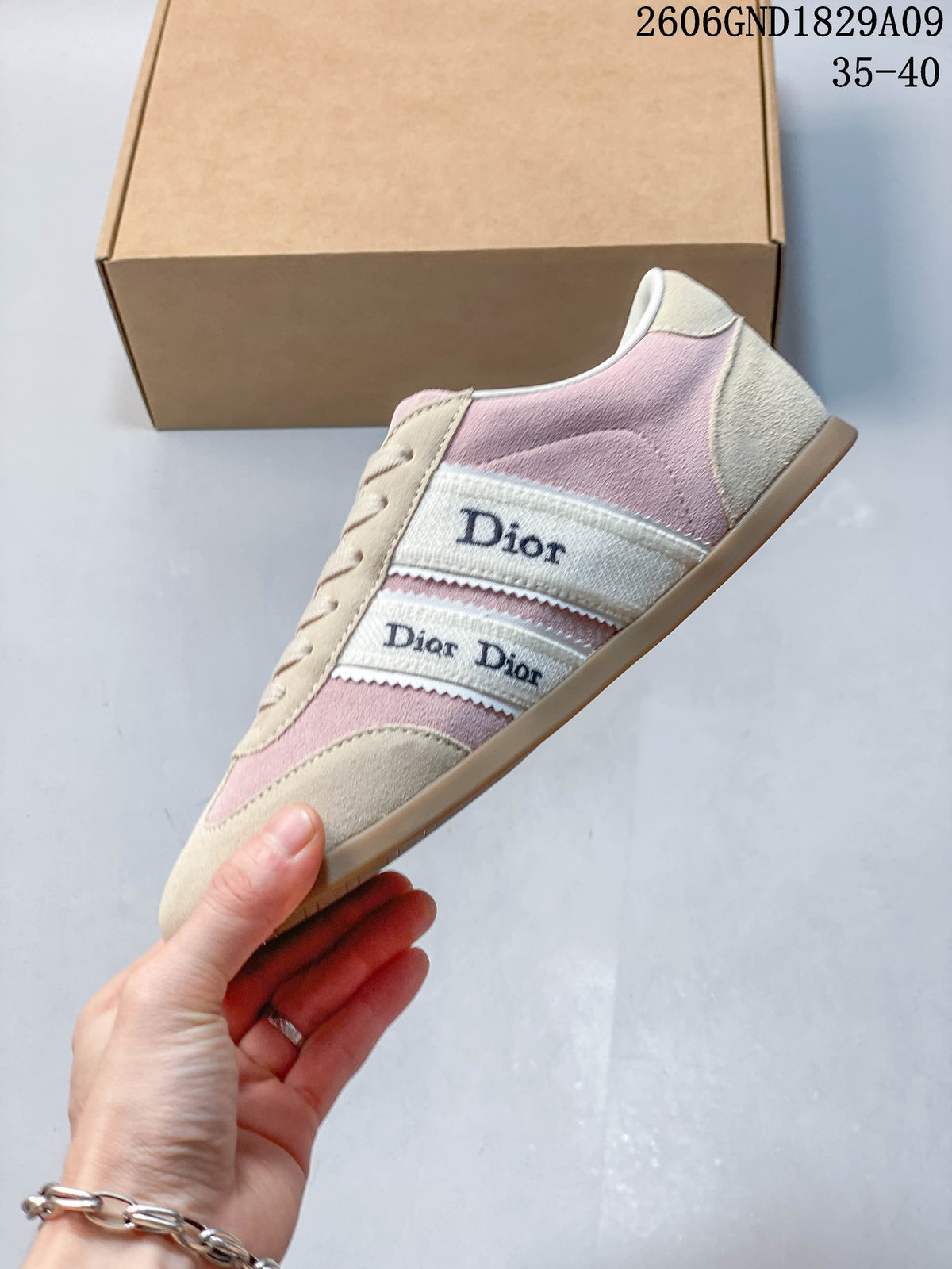 Dior Ribbon Pink and Beige Low-Top Sneakers
