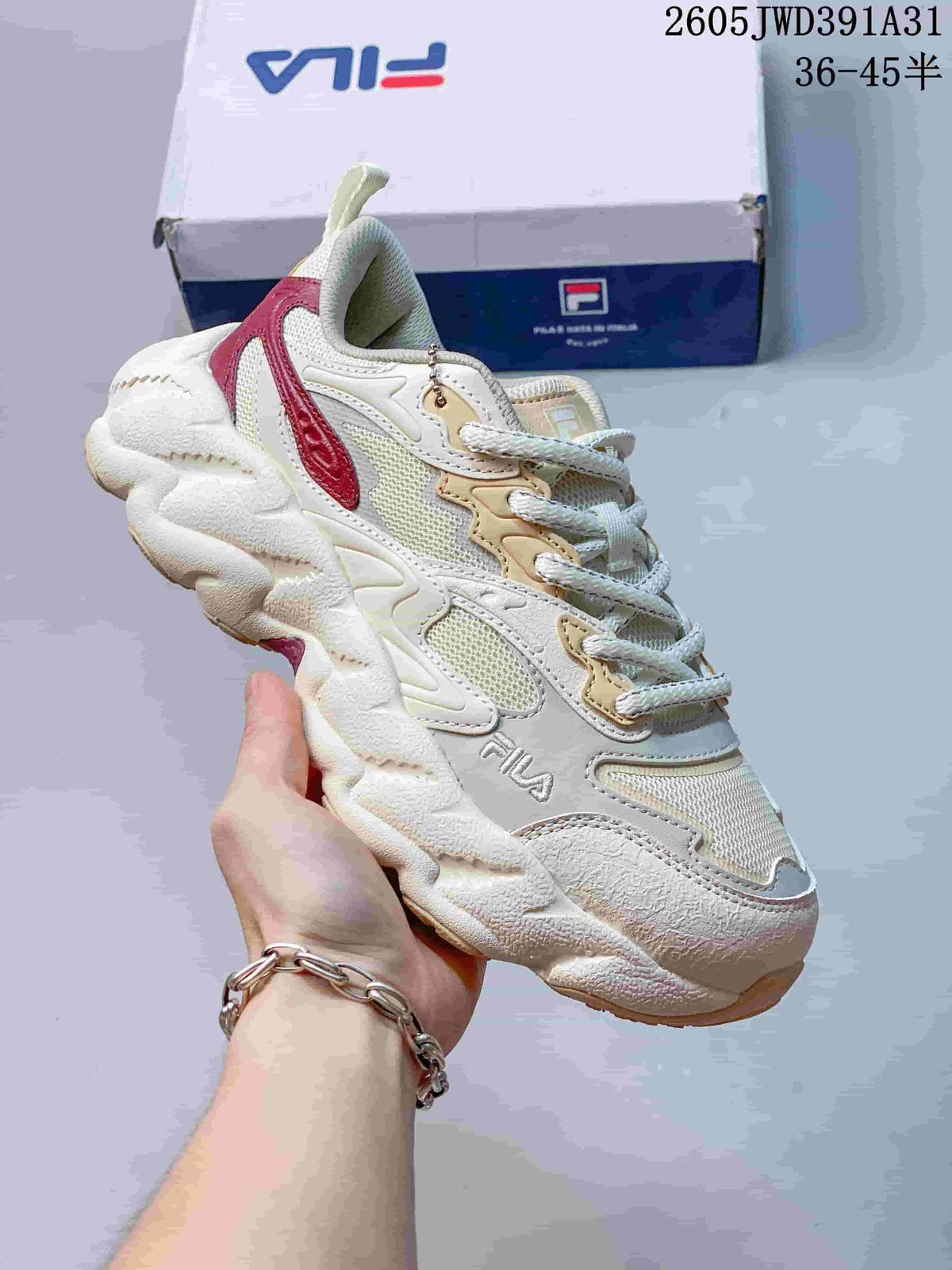FILA Croissant 1S Low-Top Casual Sneakers, Ivory and Burgundy