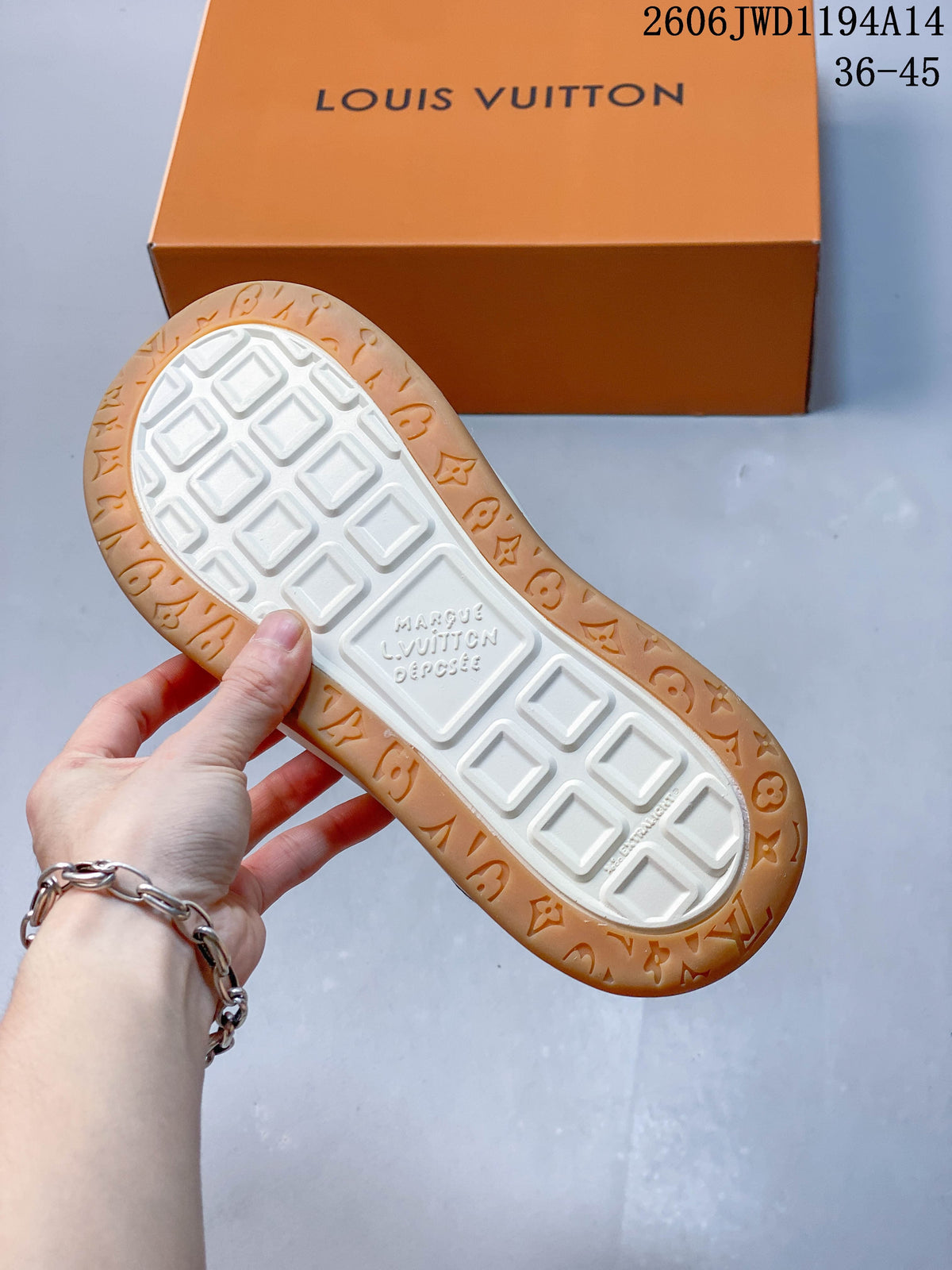 Louis Vuitton Tilted Monogram Sneakers in Gray and Tan