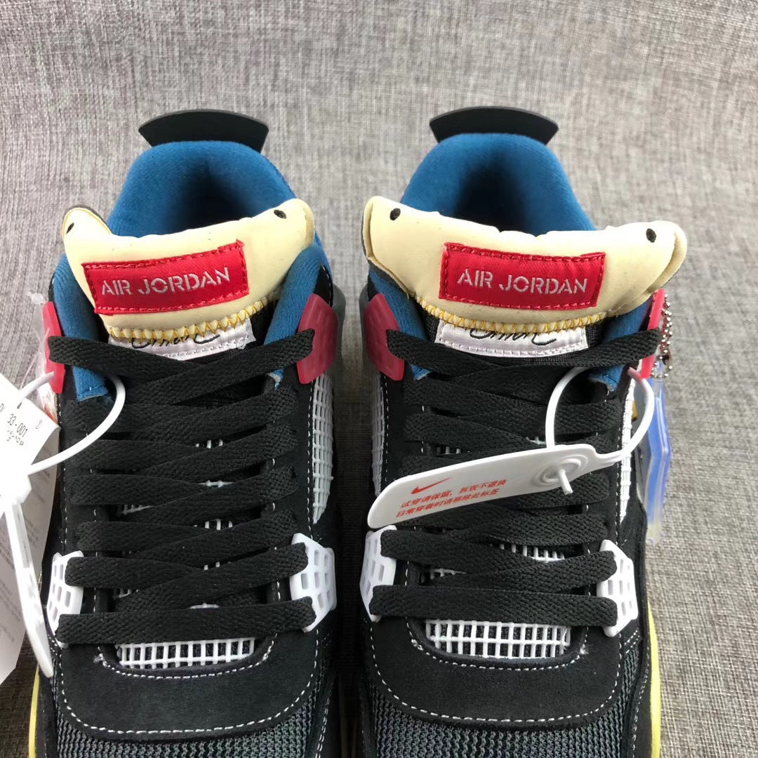 Close-up of the tongues showing Air Jordan branding, black laces, and white lace eyelets.