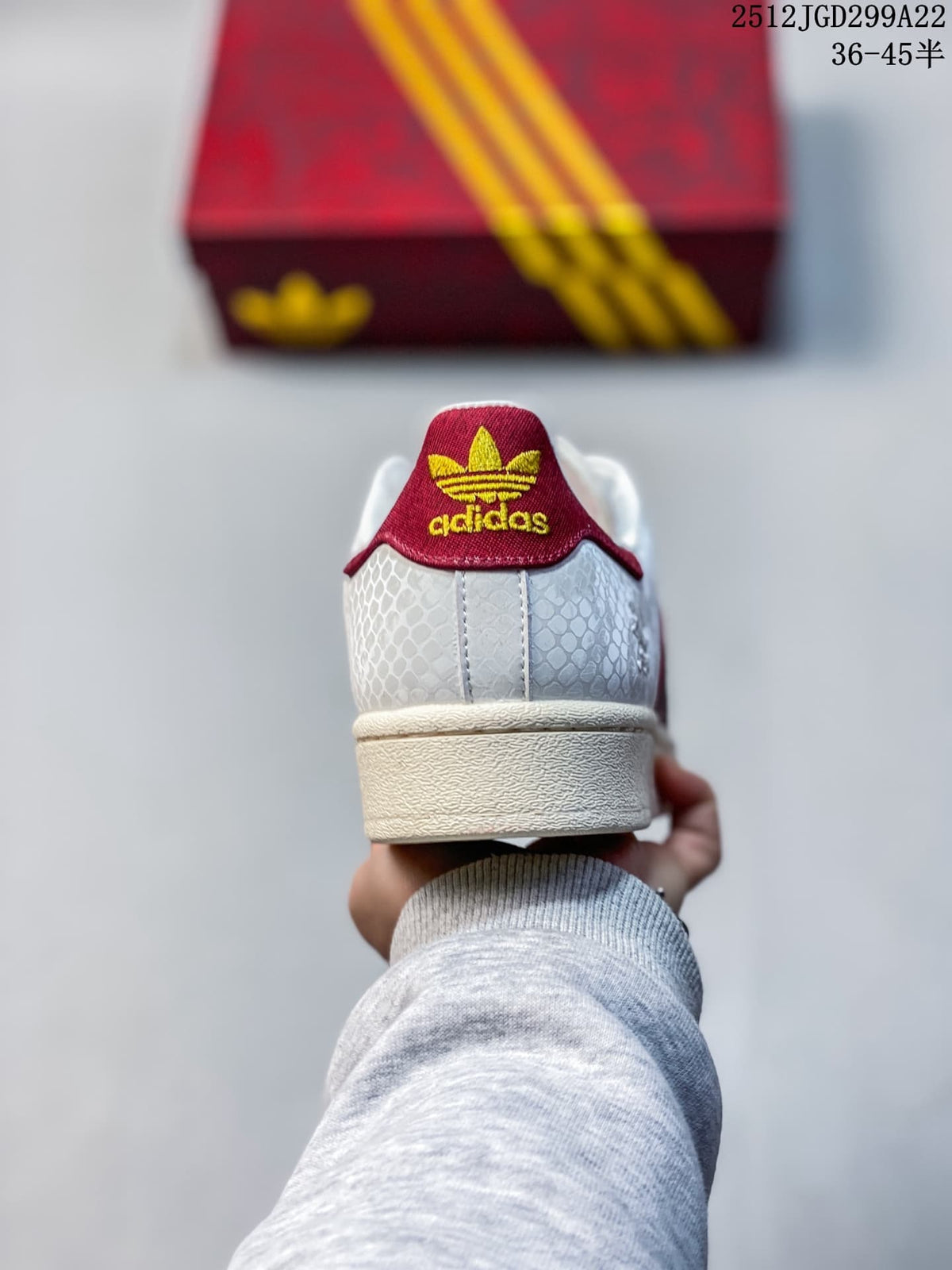 Adidas Superstar White and Red Low-Top Sneakers