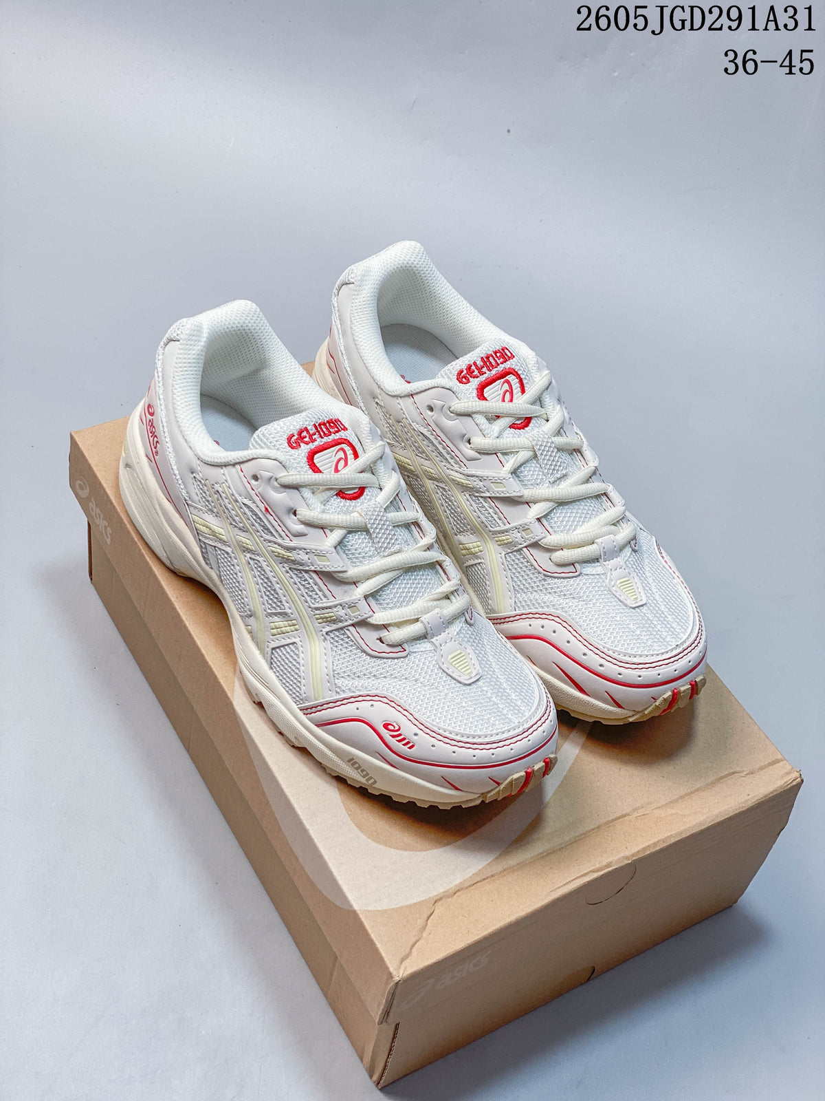 ASICS Unisex White and Red Mesh Sneakers