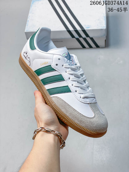adidas Originals Samba Vegan OG SPD Low-Top Sneakers, White and Green