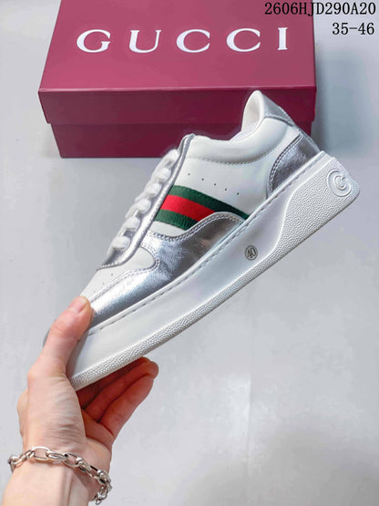 Gucci Chunky White and Silver Low-Top Lace-Up Sneakers