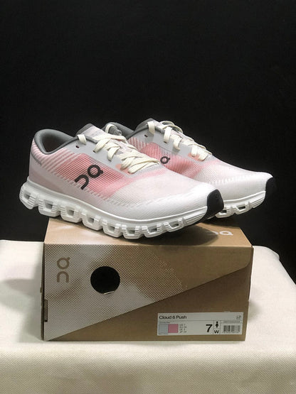 On Cloud 6 Push Sneakers in White and Pink