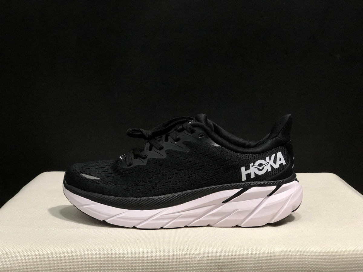 HOKA Clifton 8 Running Shoes, Black and White