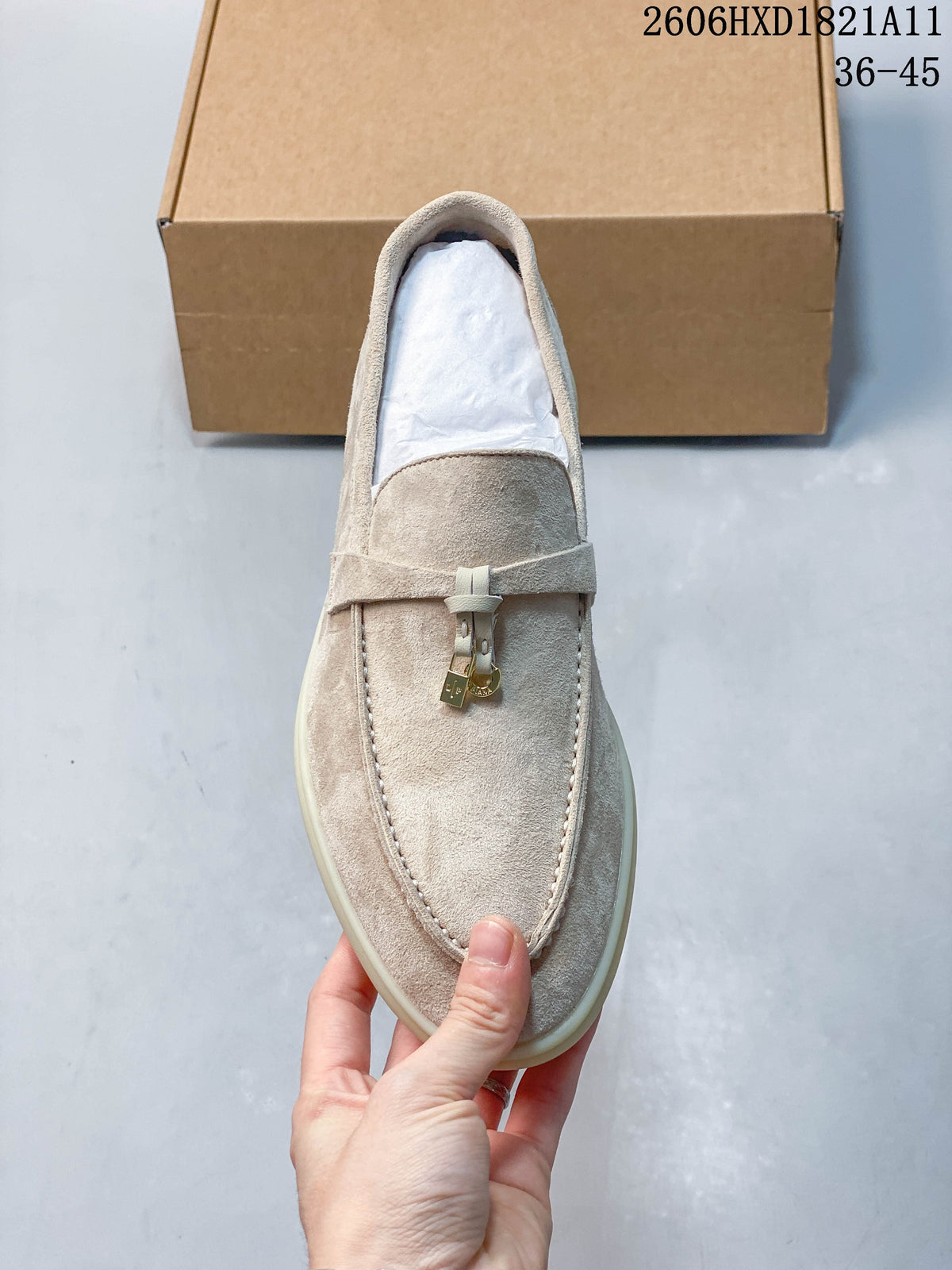 Loro Piana Lock Loafers in Beige Suede