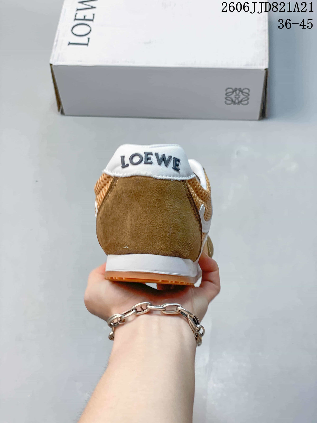 Loewe-Style Mesh Retro Sneakers in Brown and White