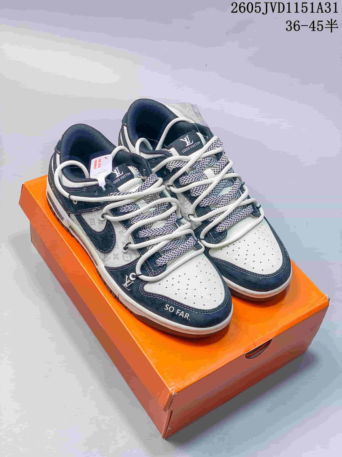 Nike SB Dunk Low-Style Sneakers in Navy and White