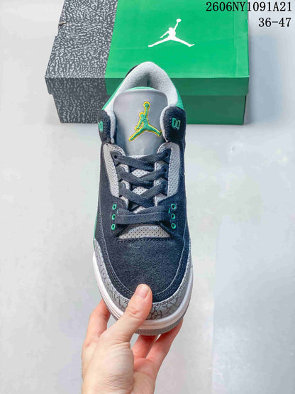 Air Jordan 3 Mid Sneakers in Navy, Grey and Green