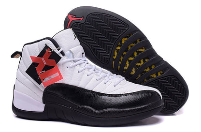 Pair shown with one outsole facing upward, revealing black herringbone tread and yellow patterned sections.