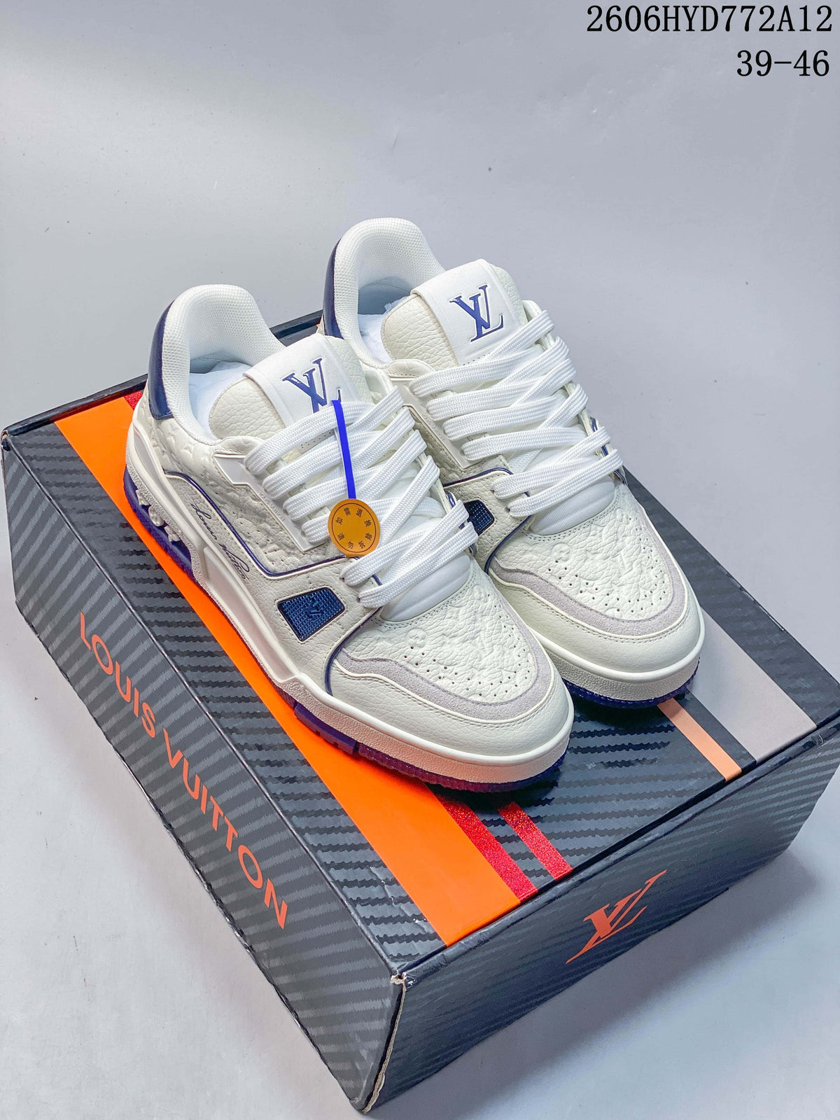 Louis Vuitton White and Blue Low-Top Sneakers