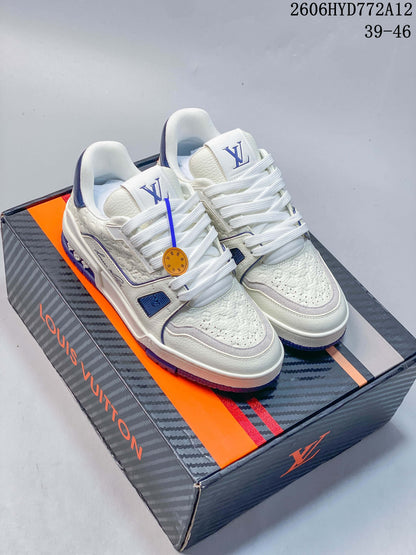 Louis Vuitton White and Blue Low-Top Sneakers