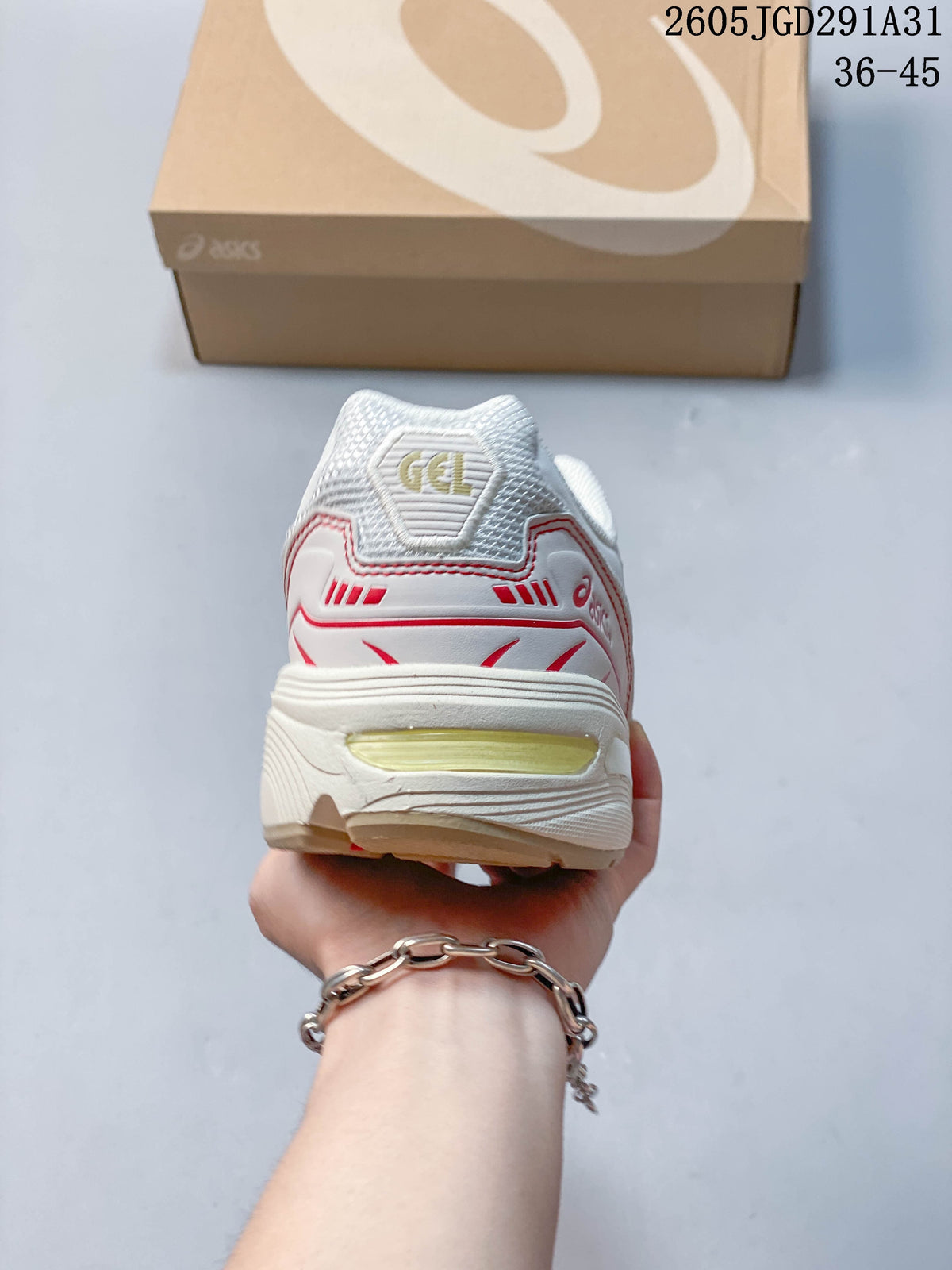ASICS Unisex White and Red Mesh Sneakers