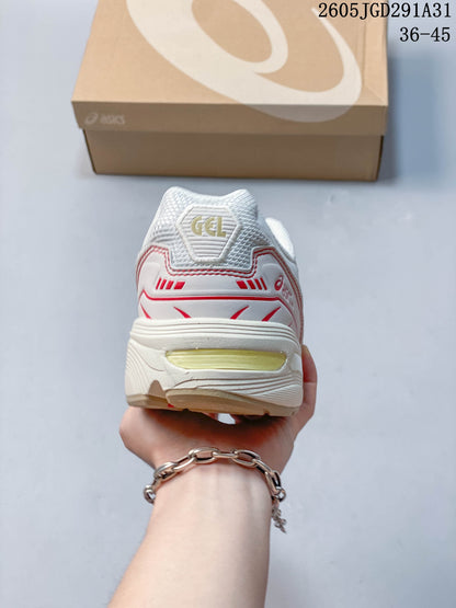 ASICS Unisex White and Red Mesh Sneakers