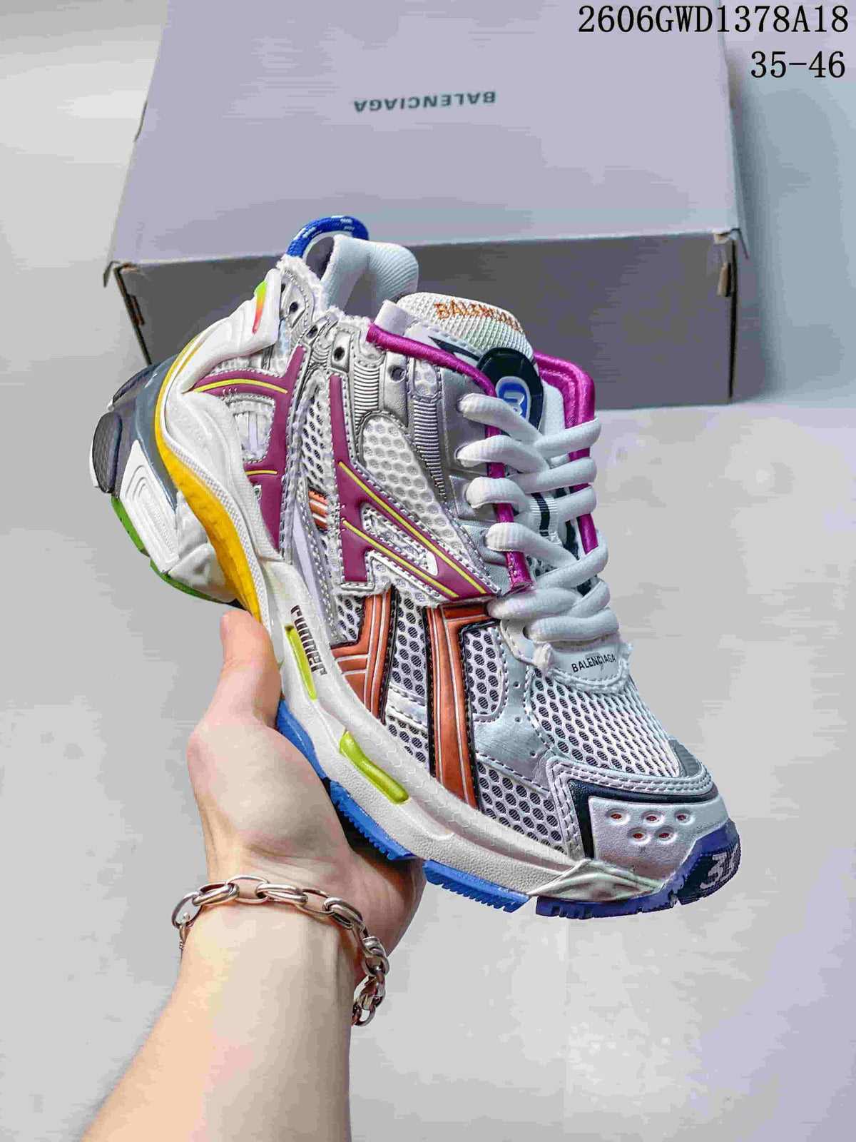 Balenciaga Runner Sneakers in Silver and Multicolor
