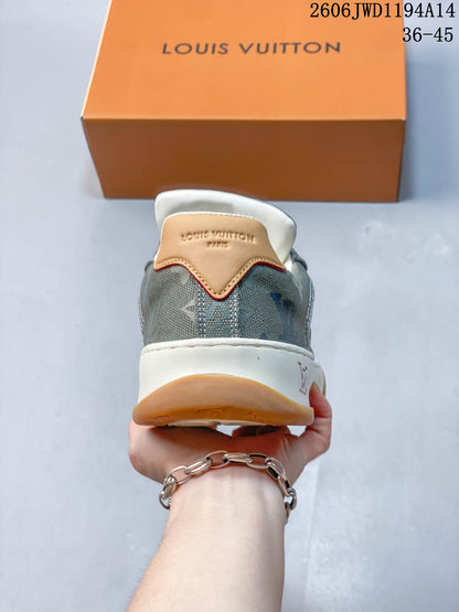 Louis Vuitton Tilted Monogram Sneakers in Gray and Tan