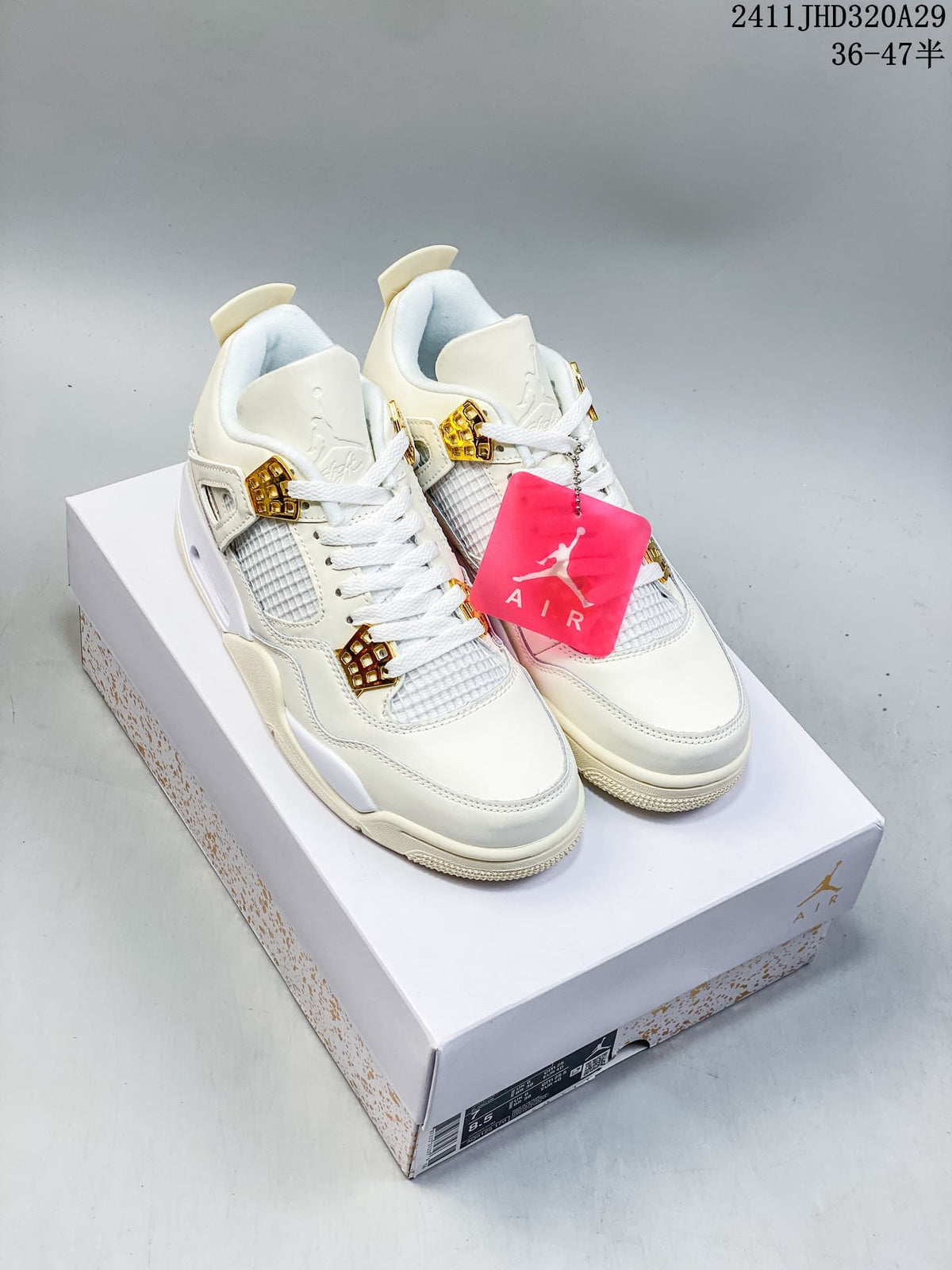 Nike Air Jordan 4 Retro Sneakers, White and Gold