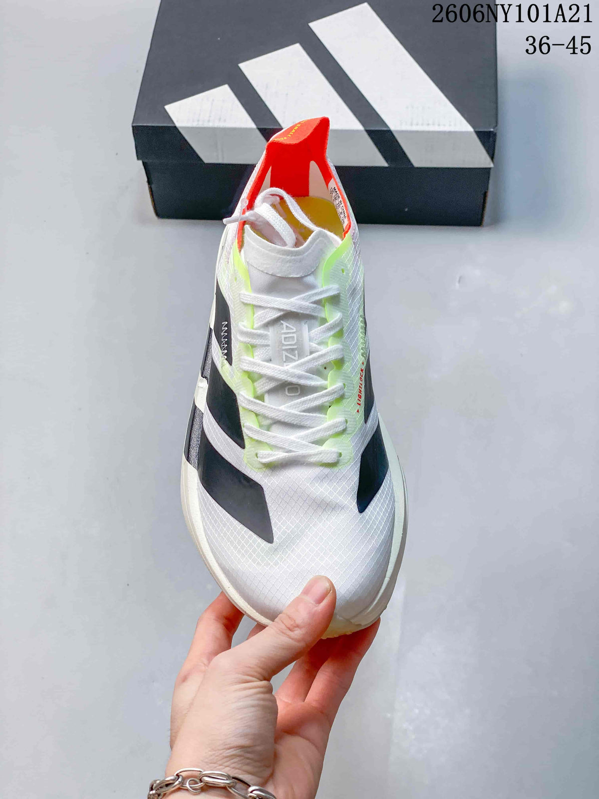 Adidas White Running Shoes with Neon Accents