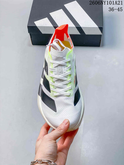 Adidas White Running Shoes with Neon Accents