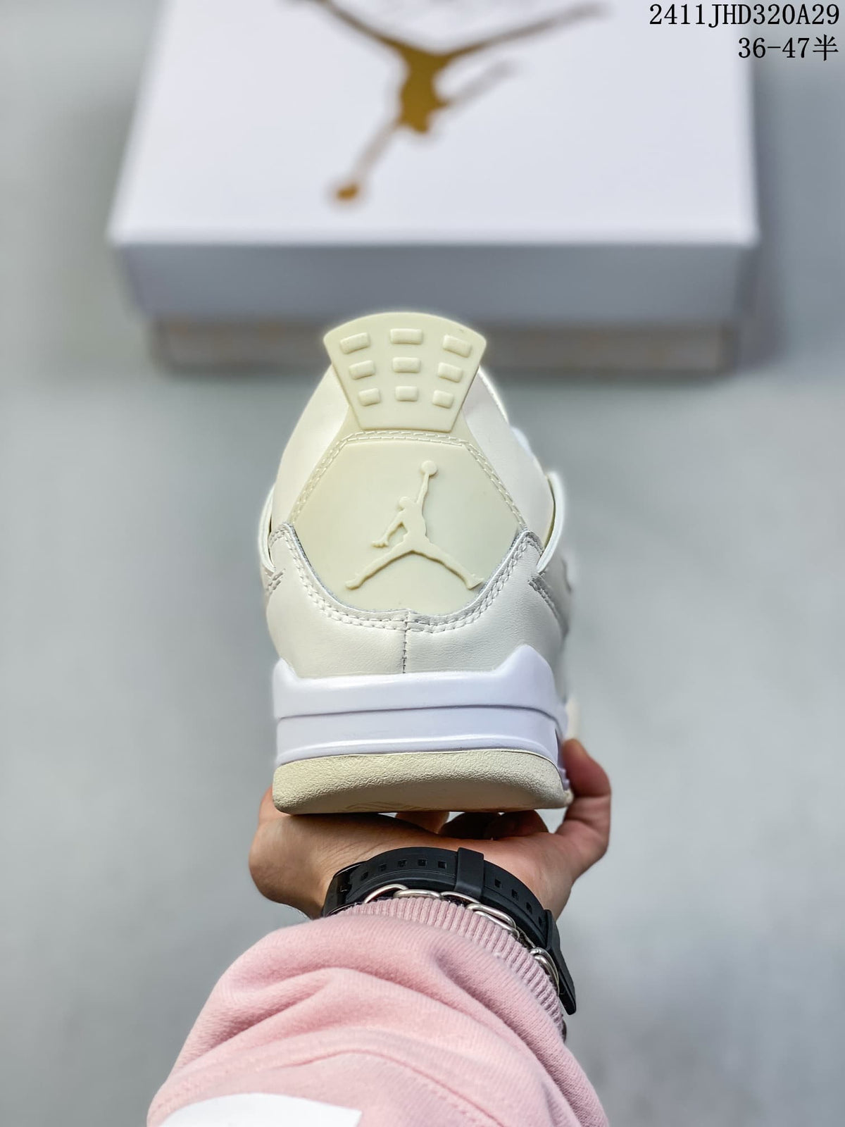 Nike Air Jordan 4 Retro Sneakers, White and Gold